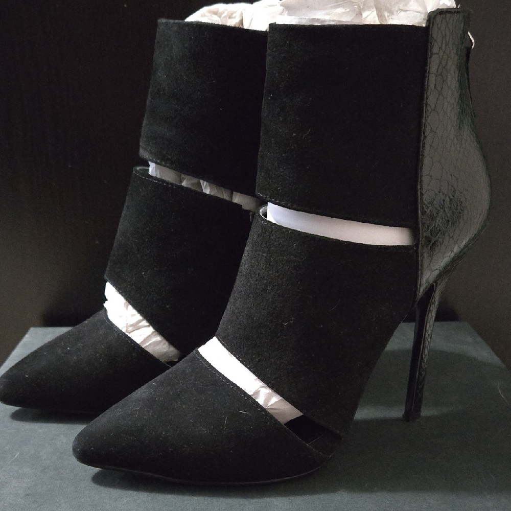 Steve Madden Black Suede Cutout High Heel Booties